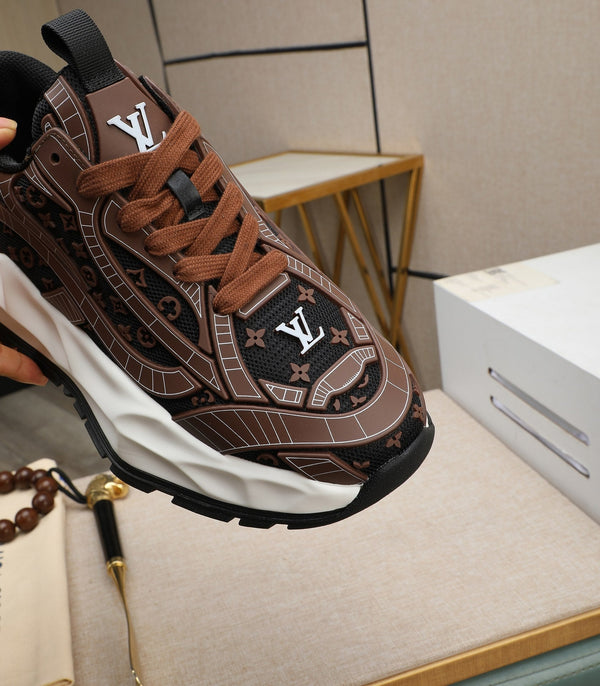 LV TRAINER IN PELLE DI VITELLO MARRONE CIOCCOLATO E RETE TRASPIRANTE