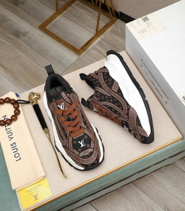 LV TRAINER IN PELLE DI VITELLO MARRONE CIOCCOLATO E RETE TRASPIRANTE