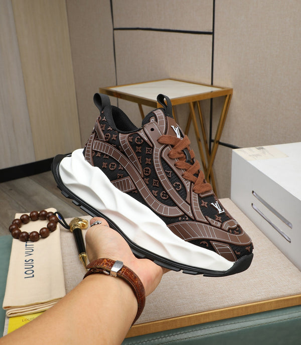 LV TRAINER IN PELLE DI VITELLO MARRONE CIOCCOLATO E RETE TRASPIRANTE