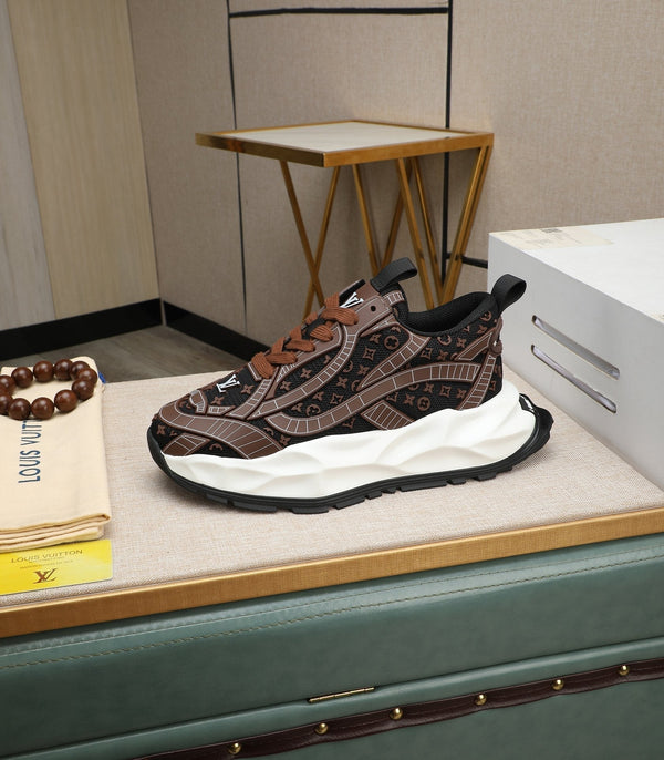 LV TRAINER IN PELLE DI VITELLO MARRONE CIOCCOLATO E RETE TRASPIRANTE