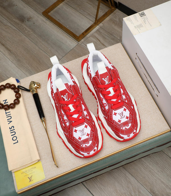 LV TRAINER BIANCO MIX ROSSO PELLE DI VITELLO E RETE TRASPIRANTE
