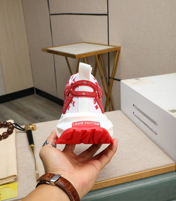 LV TRAINER BIANCO MIX ROSSO PELLE DI VITELLO E RETE TRASPIRANTE