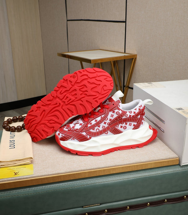 LV TRAINER BIANCO MIX ROSSO PELLE DI VITELLO E RETE TRASPIRANTE