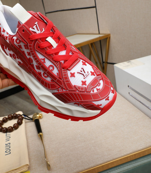 LV TRAINER BIANCO MIX ROSSO PELLE DI VITELLO E RETE TRASPIRANTE