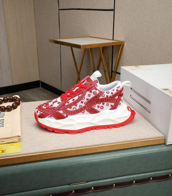 LV TRAINER BIANCO MIX ROSSO PELLE DI VITELLO E RETE TRASPIRANTE