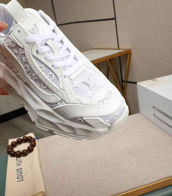 LV TRAINER IN PELLE DI VITELLO BIANCA E RETE TRASPIRANTE