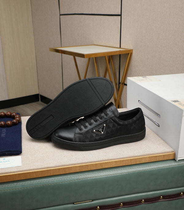 PRA RE-NYLON SNEAKERS IN BLACK LEATHER AND FABRIC