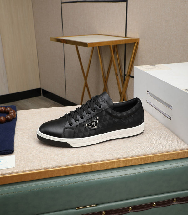 PRA RE-NYLON SNEAKERS IN BLACK MIX WHITE LEATHER AND FABRIC