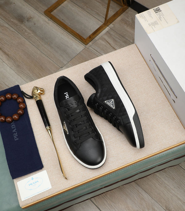 PRA RE-NYLON SNEAKERS IN BLACK MIX WHITE LEATHER AND FABRIC