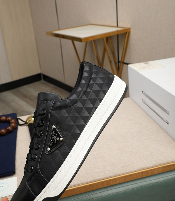 PRA RE-NYLON SNEAKERS IN BLACK MIX WHITE LEATHER AND FABRIC