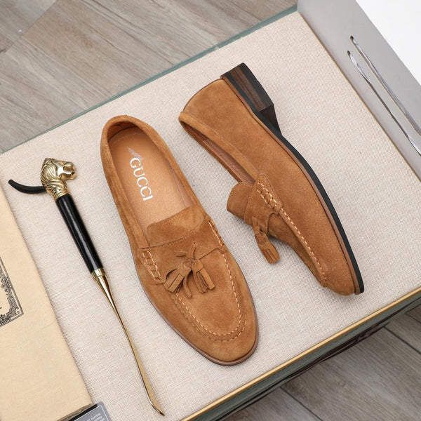 GG Men's Tassel Loafer Light Brown Suede 440168