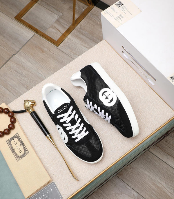 GG Men's G75 Sneaker Black White Mesh Suede 477879