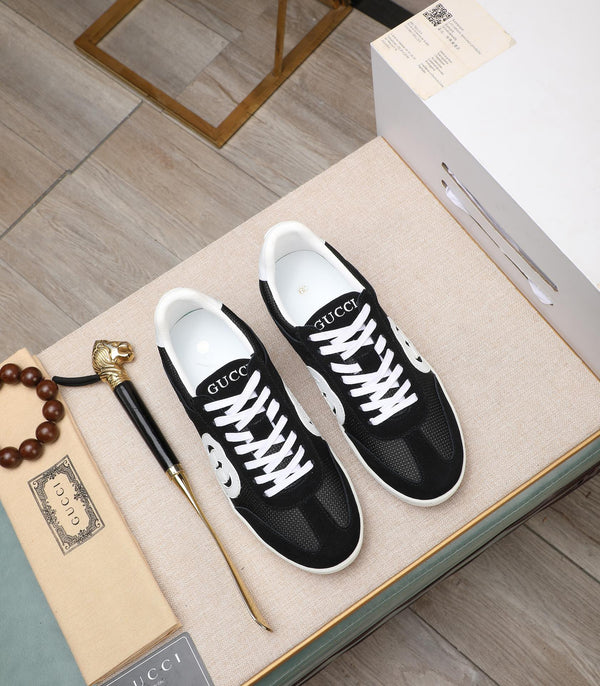 GG Men's G75 Sneaker Black White Mesh Suede 477879