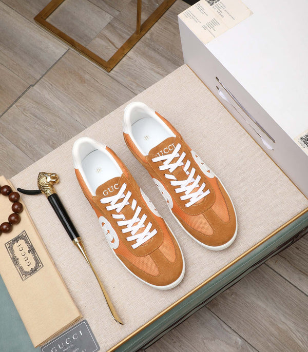 GG Men's G75 Sneaker Brown Orange Mesh Suede 477881