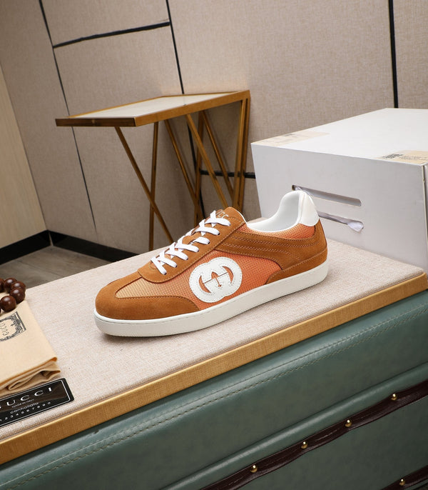 GG Men's G75 Sneaker Brown Orange Mesh Suede 477881