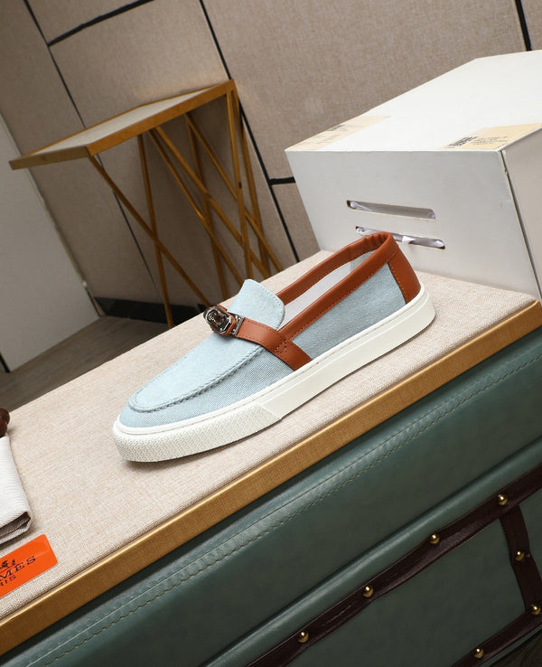 HM Men's Game Slip-on Blue Brown Denim Cowhide 712266