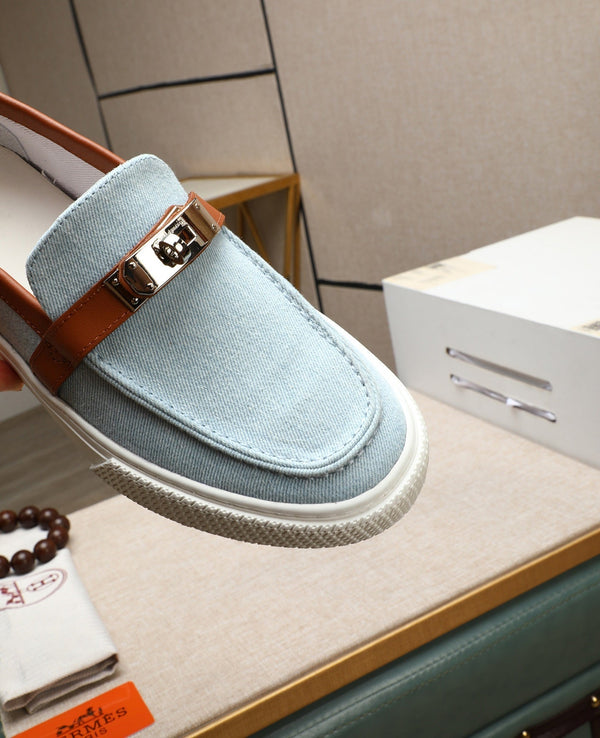 HM Men's Game Slip-on Blue Brown Denim Cowhide 712266