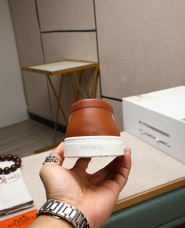 HM Men's Game Slip-on Blue Brown Denim Cowhide 712266