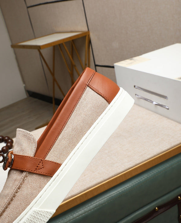 HM Men's Game Slip-on Beige Brown Denim Cowhide 712267