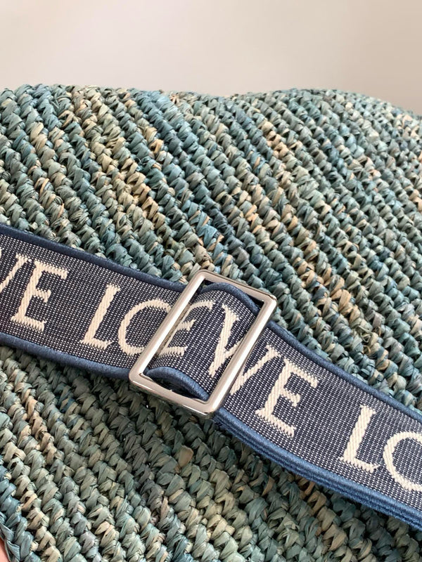 LOE 30 SLIT BAG IN DENIM BLUE RAFFIA AND CALFSKIN