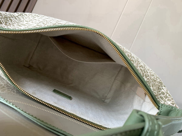 Loe Cubi Anagram Bag 35cm Green White Jacquard Cotton Calfskin