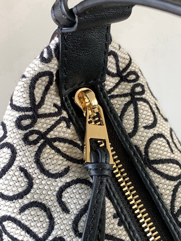 Loe Cubi Anagram Bag 35cm Black White Jacquard Cotton Calfskin
