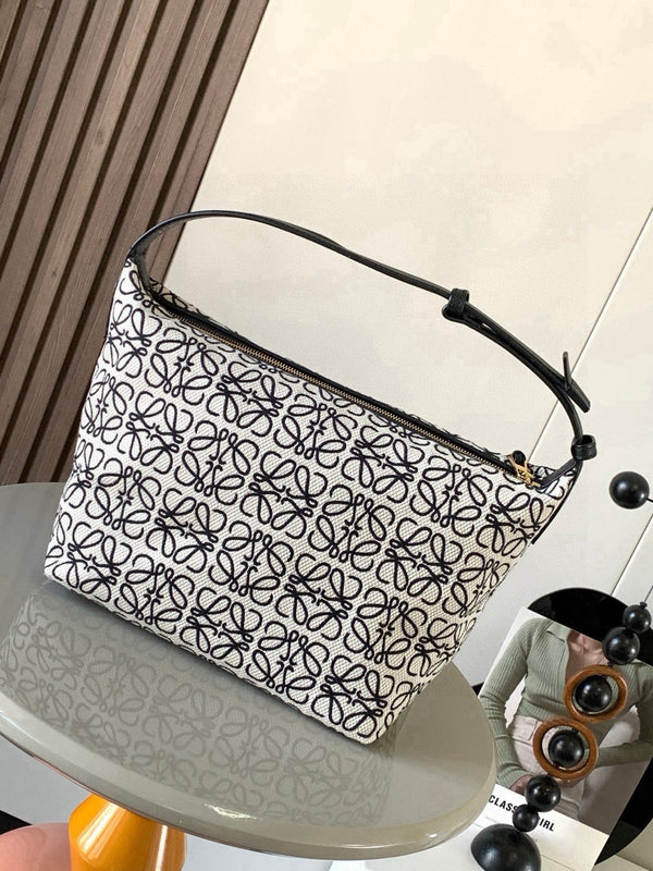 Loe Cubi Anagram Bag 35cm Black White Jacquard Cotton Calfskin