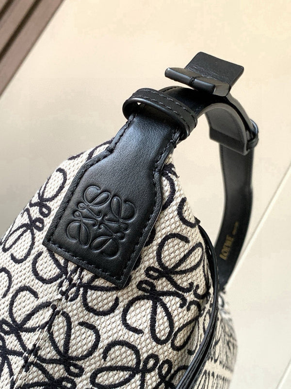 Loe Cubi Anagram Bag 35cm Black White Jacquard Cotton Calfskin