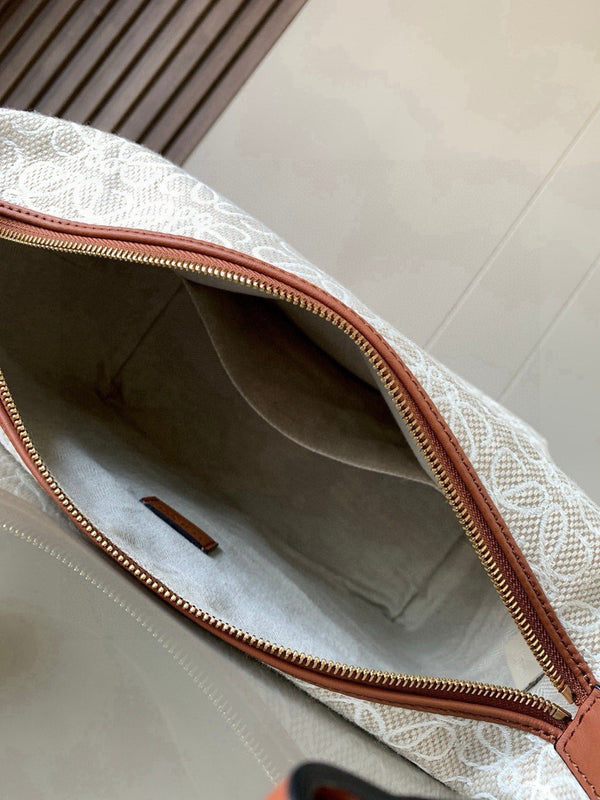 Loe Cubi Anagram Bag 35cm Brown White Jacquard Cotton Calfskin