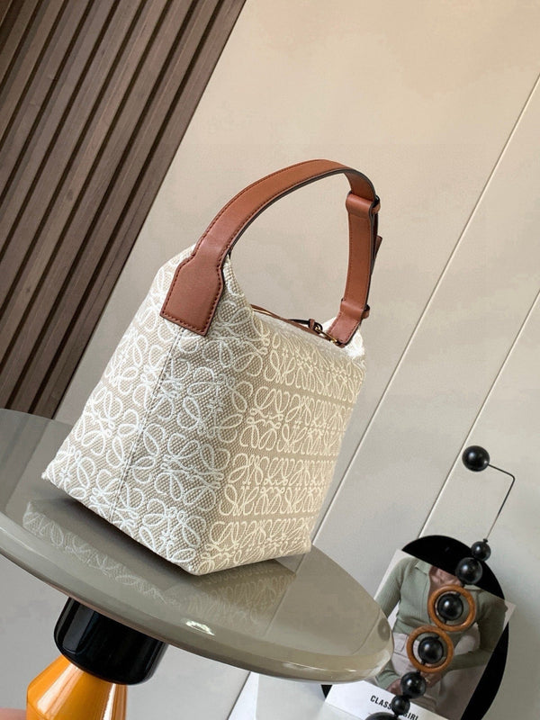 Loe Cubi Anagram Bag 35cm Brown White Jacquard Cotton Calfskin