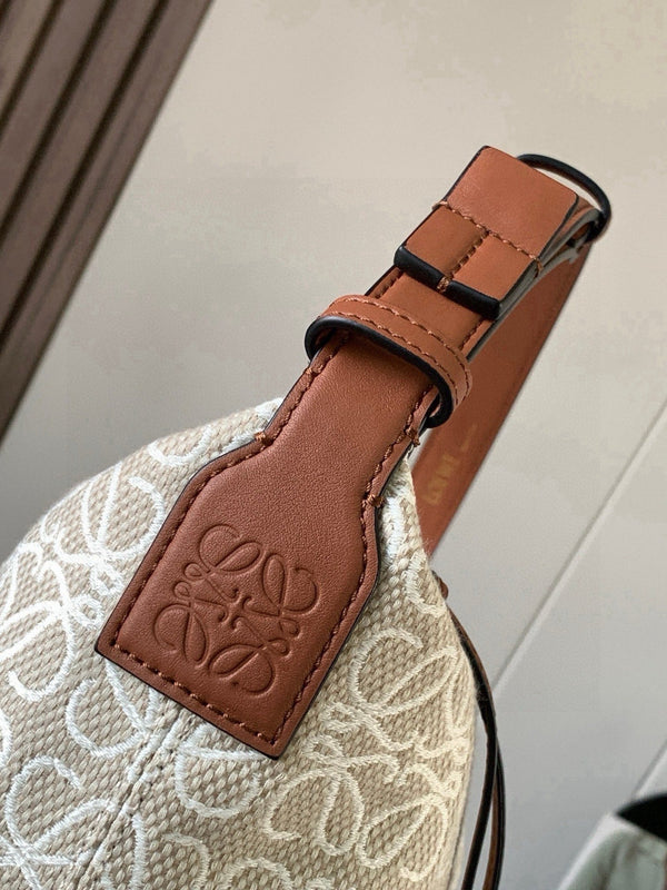 Loe Cubi Anagram Bag 35cm Brown White Jacquard Cotton Calfskin