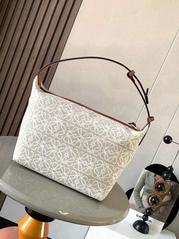 Loe Cubi Anagram Bag 35cm Brown White Jacquard Cotton Calfskin