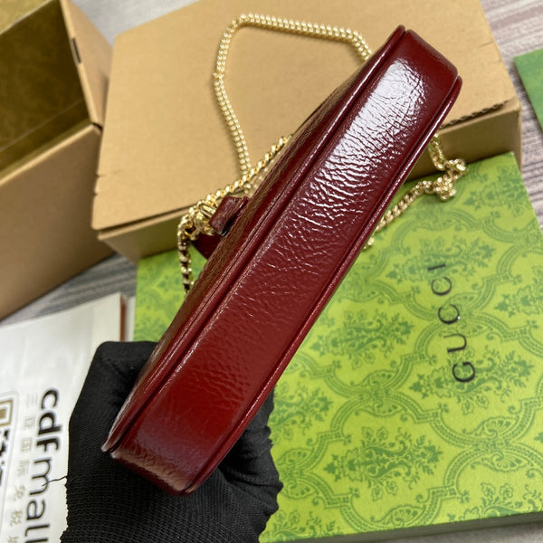 BORSA MINI JACKIE NOTTE 19 IN PELLE DI VITELLO LACCATA SCREPOLATA COLOR VINO ROSSO E FERRAMENTA ORO