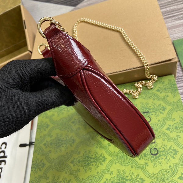 BORSA MINI JACKIE NOTTE 19 IN PELLE DI VITELLO LACCATA SCREPOLATA COLOR VINO ROSSO E FERRAMENTA ORO