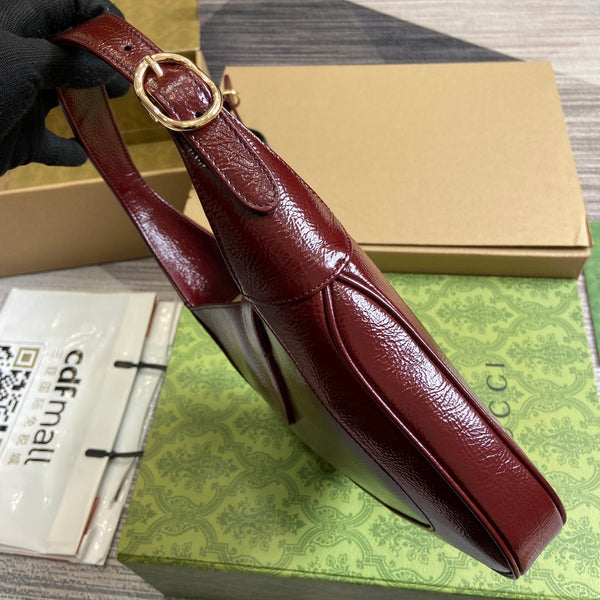 BORSA A TRACOLLA JACKIE PICCOLA 27 IN PELLE DI VITELLO LACCATA SCREPOLATA ROSSO VINO CON FERRAMENTA ORO