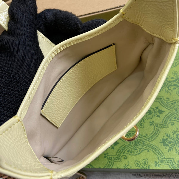 BORSA MINI JACKIE NOTTE 19 IN PELLE DI VITELLO LACCATA SCREPOLATA GIALLO CHIARO E FERRAMENTA ORO