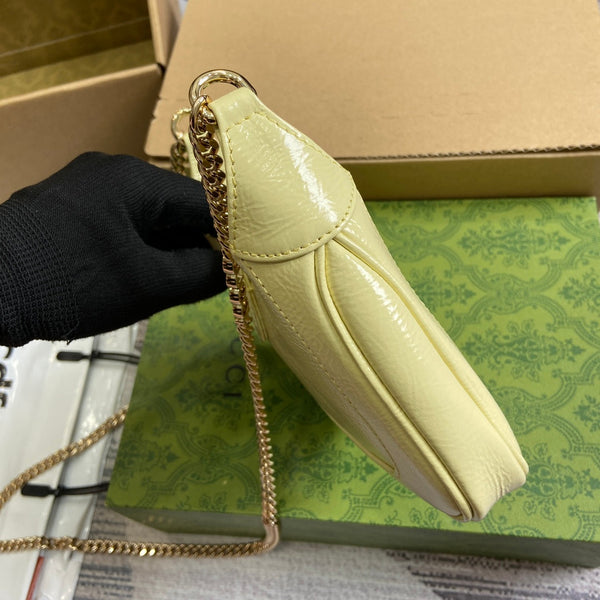 BORSA MINI JACKIE NOTTE 19 IN PELLE DI VITELLO LACCATA SCREPOLATA GIALLO CHIARO E FERRAMENTA ORO