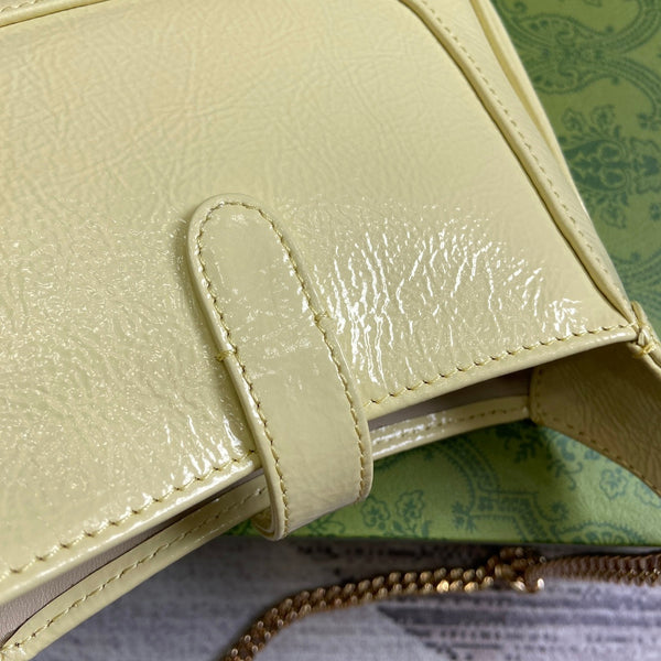 BORSA MINI JACKIE NOTTE 19 IN PELLE DI VITELLO LACCATA SCREPOLATA GIALLO CHIARO E FERRAMENTA ORO