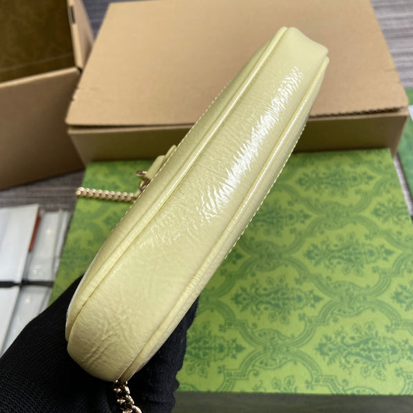 BORSA MINI JACKIE NOTTE 19 IN PELLE DI VITELLO LACCATA SCREPOLATA GIALLO CHIARO E FERRAMENTA ORO