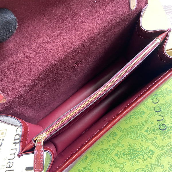 BORSA A TRACOLLA PICCOLA DYONYSUS 28 IN PELLE DI VITELLO GOFFRATA LACCATA ROSSO VINO, FERRAMENTA IN ARGENTO