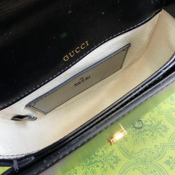 BORSA MINI CON MANICO SUPERIORE HORSEBIT 1955 18 IN PELLE DI VITELLO NERA E FERRAMENTA ORO