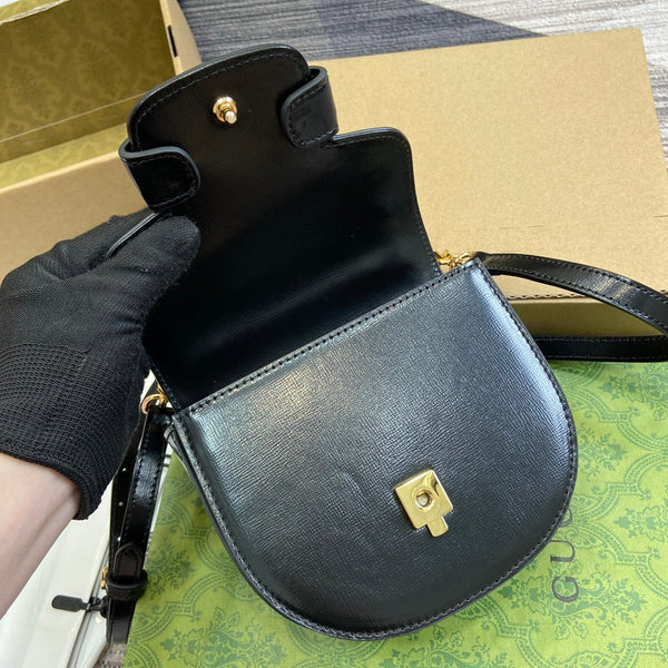 BORSA MINI CON MANICO SUPERIORE HORSEBIT 1955 18 IN PELLE DI VITELLO NERA E FERRAMENTA ORO