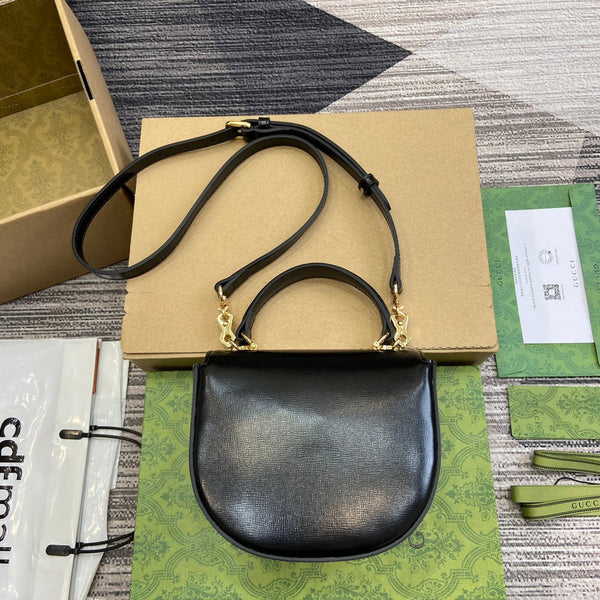 BORSA MINI CON MANICO SUPERIORE HORSEBIT 1955 18 IN PELLE DI VITELLO NERA E FERRAMENTA ORO