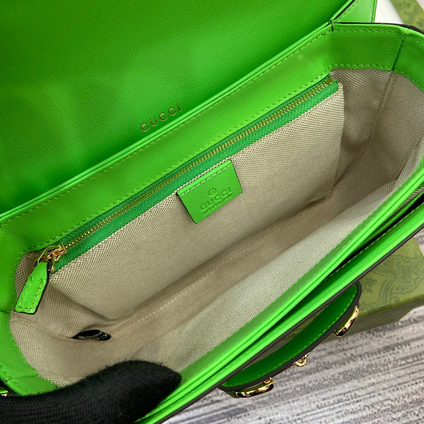 BORSA A TRACOLLA HORSEBIT 1955 25 IN PELLE DI AGNELLO VERDE TIMO E FERRAMENTA ORO