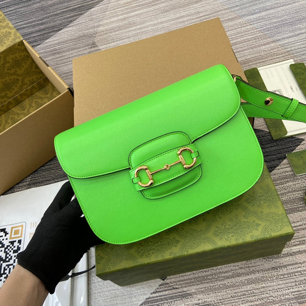 BORSA A TRACOLLA HORSEBIT 1955 25 IN PELLE DI AGNELLO VERDE TIMO E FERRAMENTA ORO