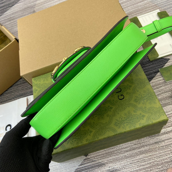 BORSA A TRACOLLA HORSEBIT 1955 25 IN PELLE DI AGNELLO VERDE TIMO E FERRAMENTA ORO