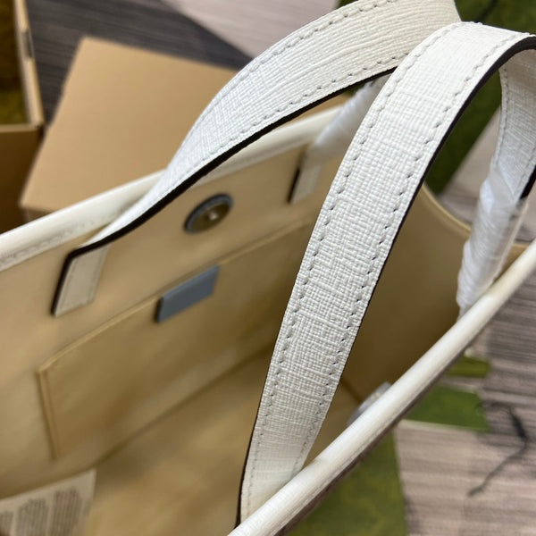 CHILDREN'S PUPPY PRINT TOTE BAG 28 IN BEIGE CANVAS AND WHITE CALFSKIN TRIM