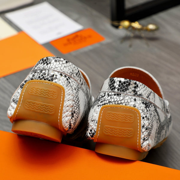 HM SNAKESKIN MOTIF LOAFER WHITE AND BLACK CALFSKIN