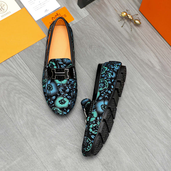 HM FLOWERS MOTIF LOAFER BLACK CALFSKIN