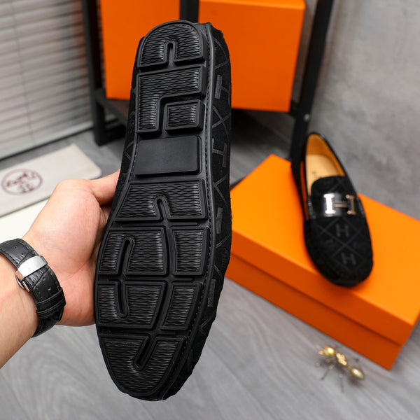 MOCASSINO HM SQUARE MOTIF IN CAMOSCIO GOFFRATO NERO